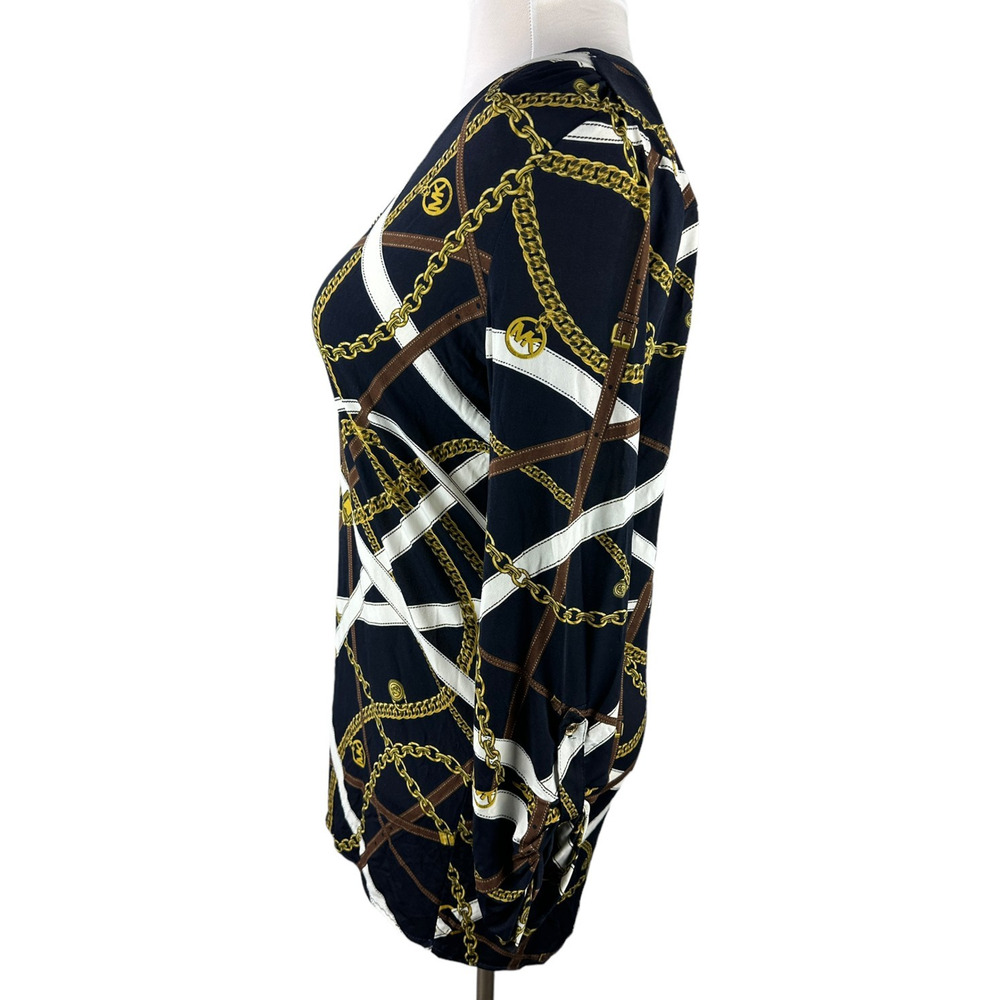 Michael Kors Chain Belt Print Mini Dress or Tunic Top Large Black Gold *No Belt - Picture 10 of 16